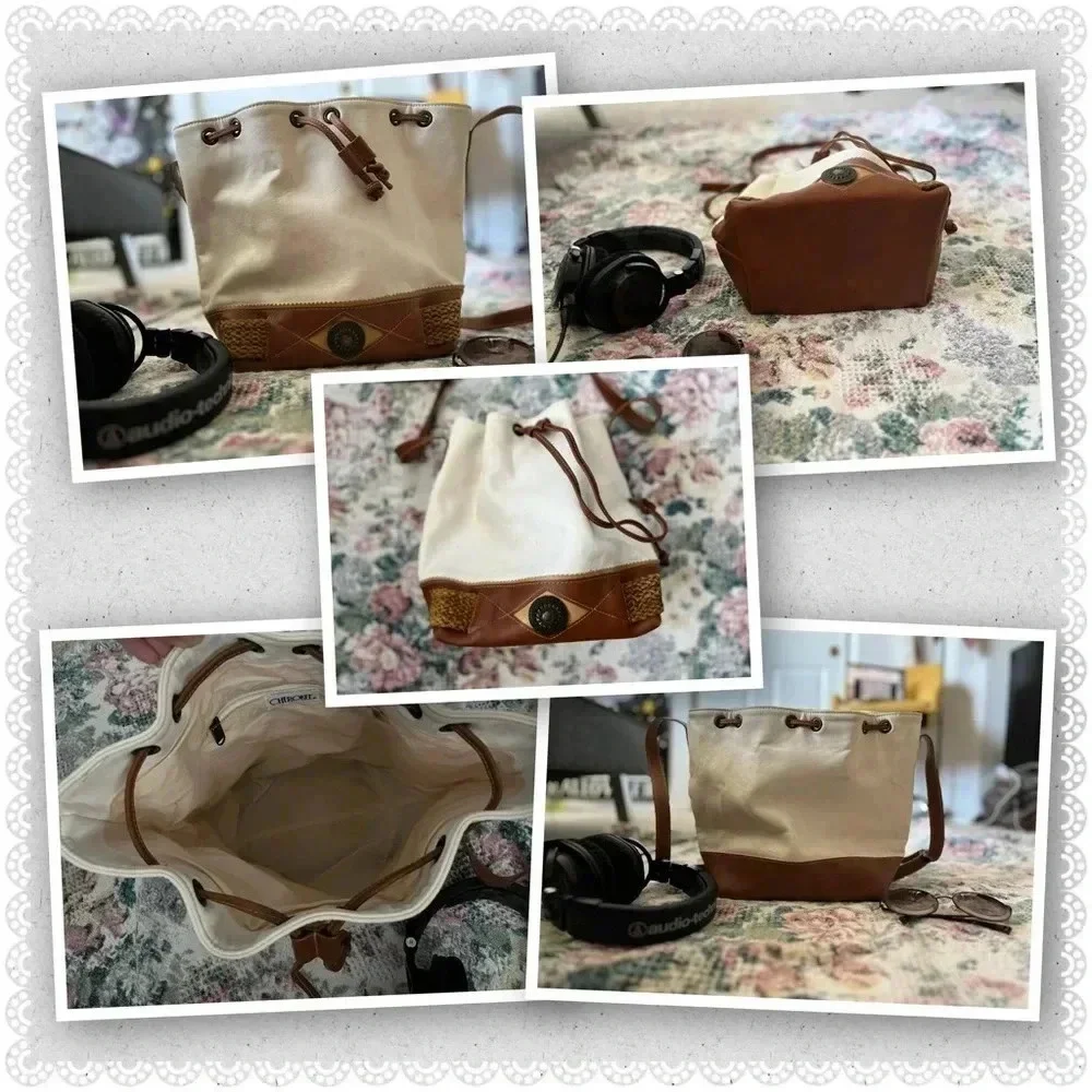 ✨Host Pick✨Vintage Ivory White Drawstring Bag Boho Southwestern Bucket Crossbody